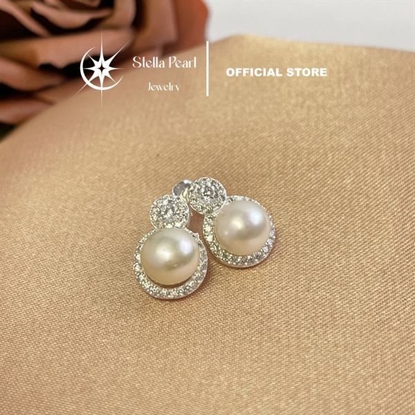  Bông tai ngọc trai nước ngọt 8mm – Khung bạc S925, thiết kế viền đá sang trọng Stella Pearl E57506 