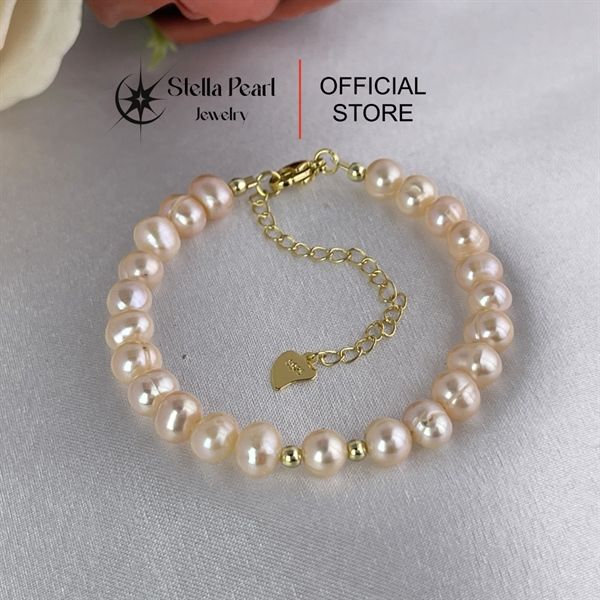  Vòng Tay Ngọc Trai Hạt 6-7ly Màu Hồng Cam Kiểu Dáng Tinh Tế - Stella Pearl B55010 