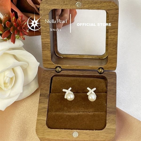  Bông tai ngọc trai X nước ngọt 5-6mm – Thiết kế nụ đính đá tinh tế, khung bạc S925 Stella Pearl E57508 