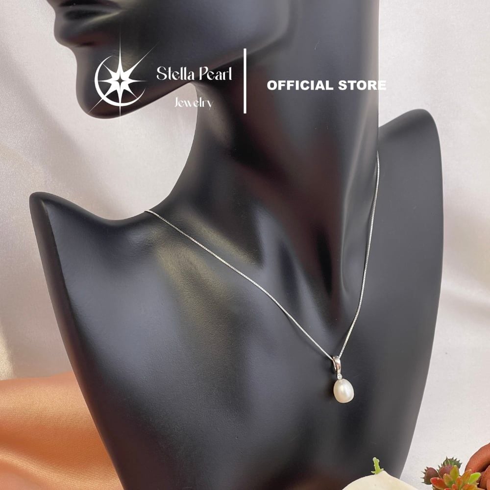  Mặt dây chuyền ngọc trai 8mm giọt nước – Khung bạc xi kim tháo rời Stella Pearl | C512402 