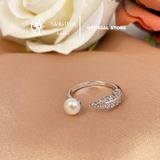  Nhẫn ngọc trai khung bạc xi kim hình lá cá tính ngọc 6mm - Stella Pearl R511202 