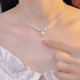  Vòng cổ ngọc trai thật phối hạt bạc vỡ – Viên chủ 8mm tròn đều, sang trọng tinh tế Stella Pearl N510101 