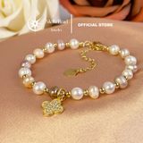  Vòng tay ngọc trai mix màu 6-6.5mm – Trang sức ngọc trai thật phối charm hoa mạ vàng Stella Pearl B58203 
