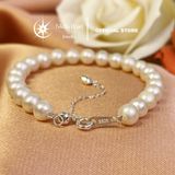  Vòng tay ngọc trai thật 6–7mm tròn đều, khóa tua bạc S925 charm tim-  Stella Pearl B510104 