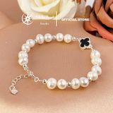  Vòng Tay Ngọc Trai 6–7mm Charm Cỏ 4 Lá – Bạc S925 | Stella Pearl B56603 