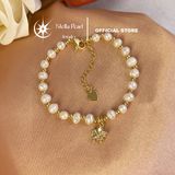  Vòng tay ngọc trai trắng 6-6.5mm charm hoa 5 cánh mạ vàng - Stella Pearl B58202 