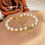  Vòng tay ngọc trai trắng 6-6.5mm charm hoa 5 cánh mạ vàng - Stella Pearl B58202 