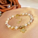  Vòng tay ngọc trai mix màu 6-6.5mm – Trang sức ngọc trai thật phối charm hoa mạ vàng Stella Pearl B58203 