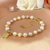  Vòng tay ngọc trai mix màu 6-6.5mm – Trang sức ngọc trai thật phối charm hoa mạ vàng Stella Pearl B58203 