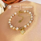  Vòng tay ngọc trai mix màu 6-6.5mm – Trang sức ngọc trai thật phối charm hoa mạ vàng Stella Pearl B58203 