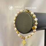  Vòng tay ngọc trai mix màu 6-6.5mm – Trang sức ngọc trai thật phối charm hoa mạ vàng Stella Pearl B58203 