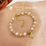  Vòng tay ngọc trai mix màu 6-6.5mm – Trang sức ngọc trai thật phối charm hoa mạ vàng Stella Pearl B58203 