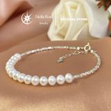  Vòng tay ngọc trai dáng bắp 5-6mm – phối hạt bạc vỡ & khoá bạc 925 - Stella Pearl B58205 