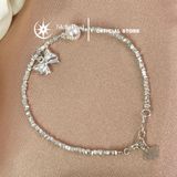  Vòng tay bạc hạt vỡ phối ngọc trai thật 8mm và charm nơ bạc – Stella Pearl B59301 