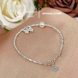  Vòng tay bạc hạt vỡ phối ngọc trai thật 8mm và charm nơ bạc – Stella Pearl B59301 