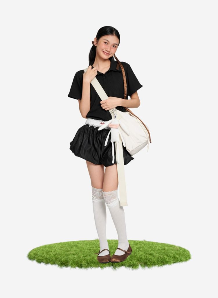 Túi vải đeo chéo dây rút lớn DUMPLING TOTE BAG - TMB 0001 - Màu kem