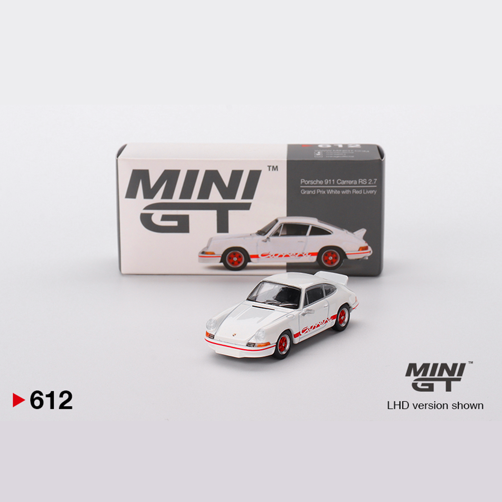  MINI GT Porsche 911 Carrera RS 2.7 Grand Prix White with Red Livery 612 