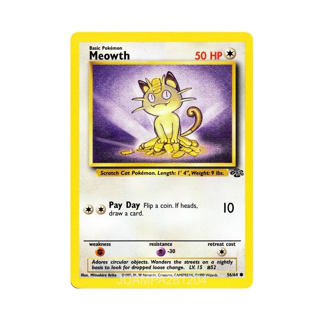  MEOWTH [ 56/64 1999 ] JUNGLE CHROME POKEMON JUNGLE 1999 TCG ENGLISH Pokemon Card 