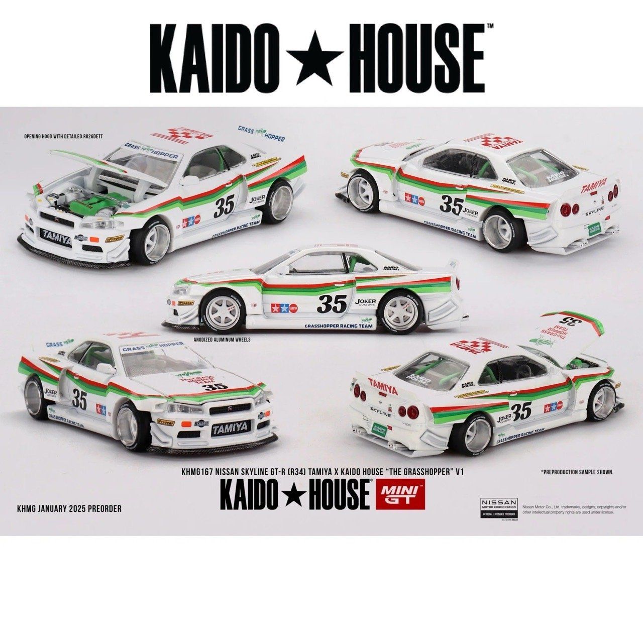  KAIDO HOUSE - Nissan Skyline GT-R (R34) TAMIYA X KAIDO HOUSE "The GRASSHOPPER" V1 - KHMG167 