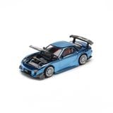  POP RACE - 1/64 MAZDA RX7 RE-AMEMIYA WIDEBODY BLUE CHROME - PR64223 