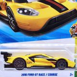  HOT WHEELS EXOTICARS - 2016 FORD GT RACE / COURSE YELLOW TREASURE HUNT TH - JJM05 