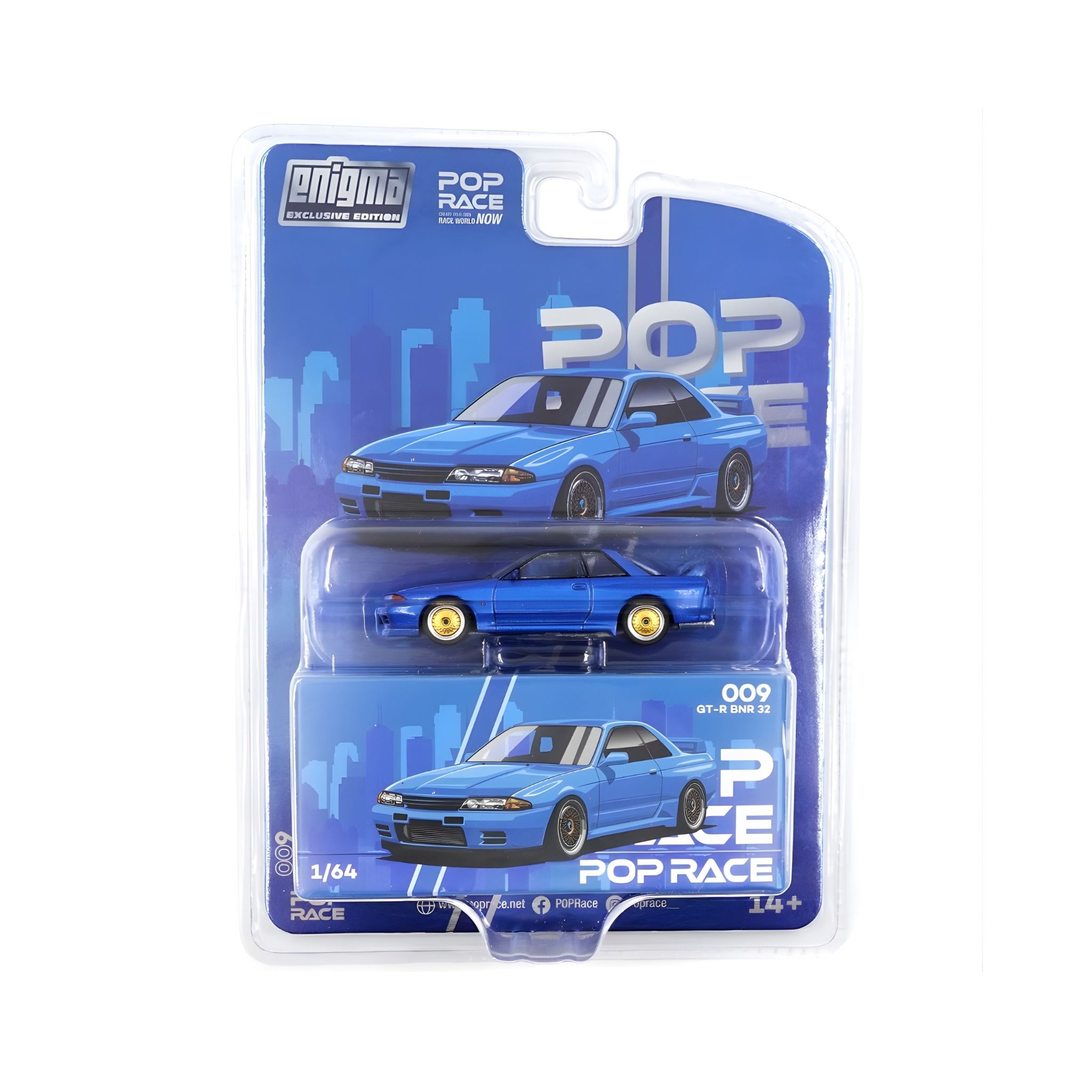  POP RACE - 1/64 NISSAN R32 BAYSIDE BLUE ENIGMA EXCLUSIVE - PRE009 