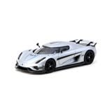  TARMAC WORKS - 1/64 KOENIGSEGG REGERA SILVER METALLIC BLUE ACCENTS MODEL CAR WITH TRADING CARDS COMBO SET - T64G-TL017-SL 