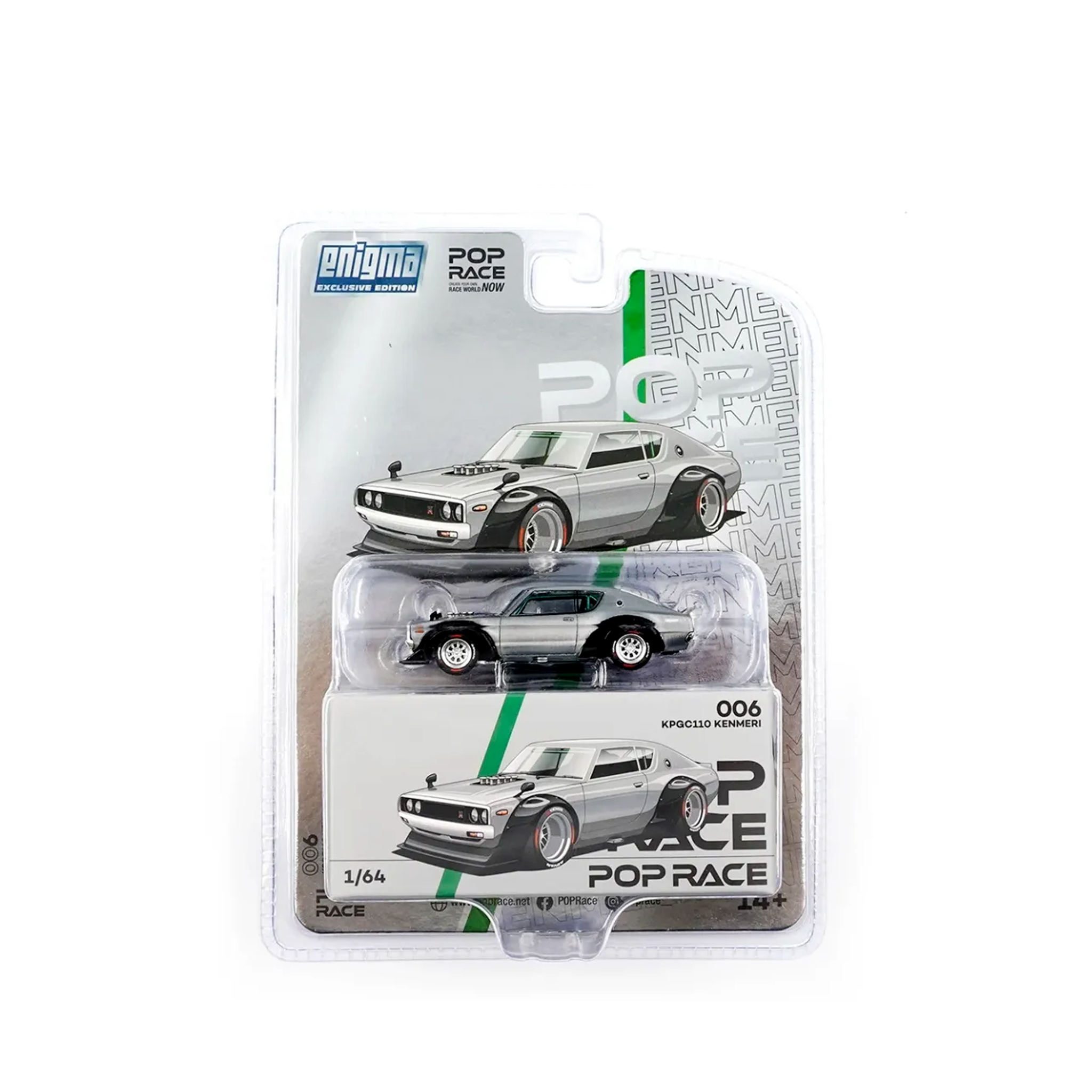  POP RACE - NISSAN SKYLINE KPGC110 KENMERI SILVER - PR64006 