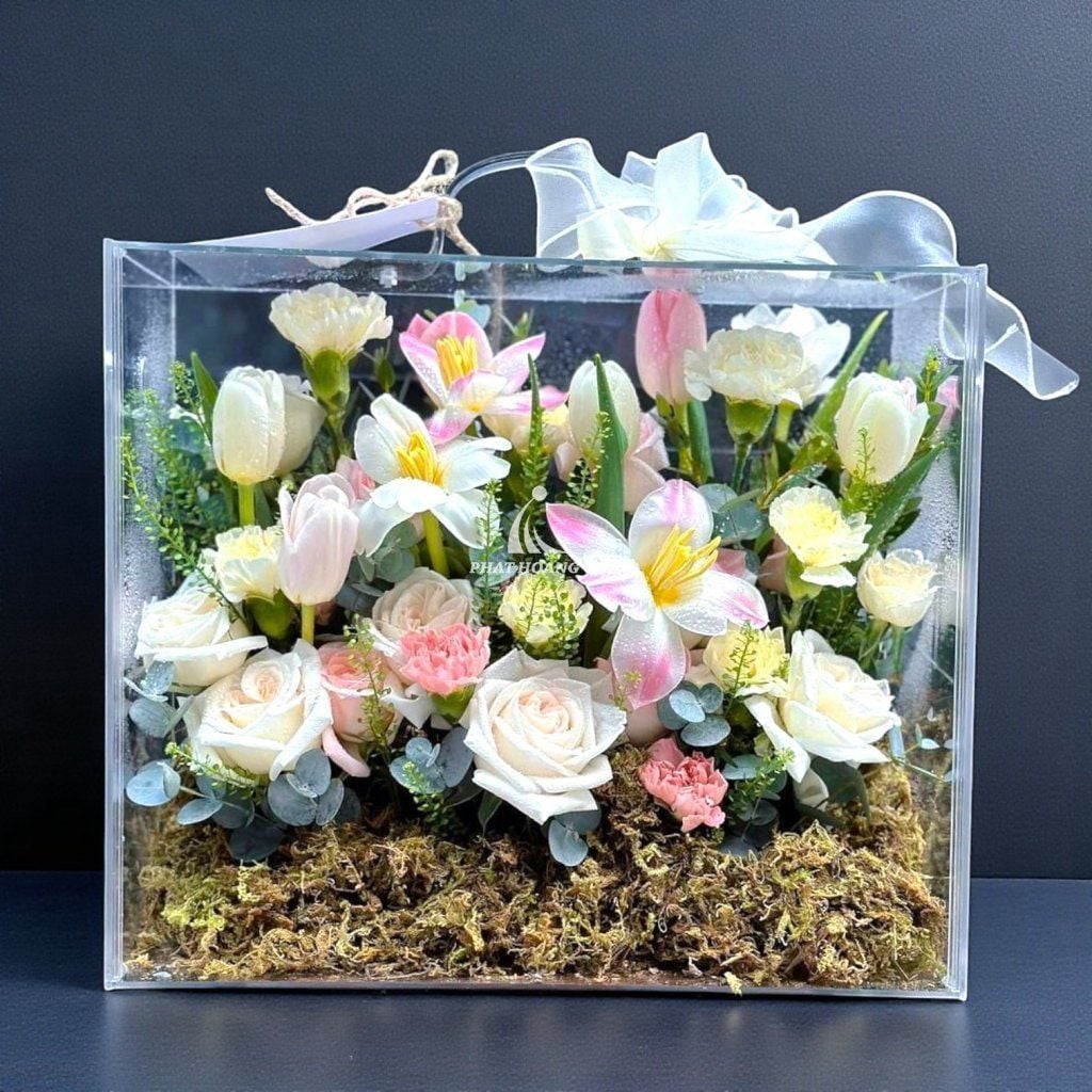 Hộp hoa Mica - Hộp Hoa Mica Sắc Hồng Êm Ái 1 - 23497