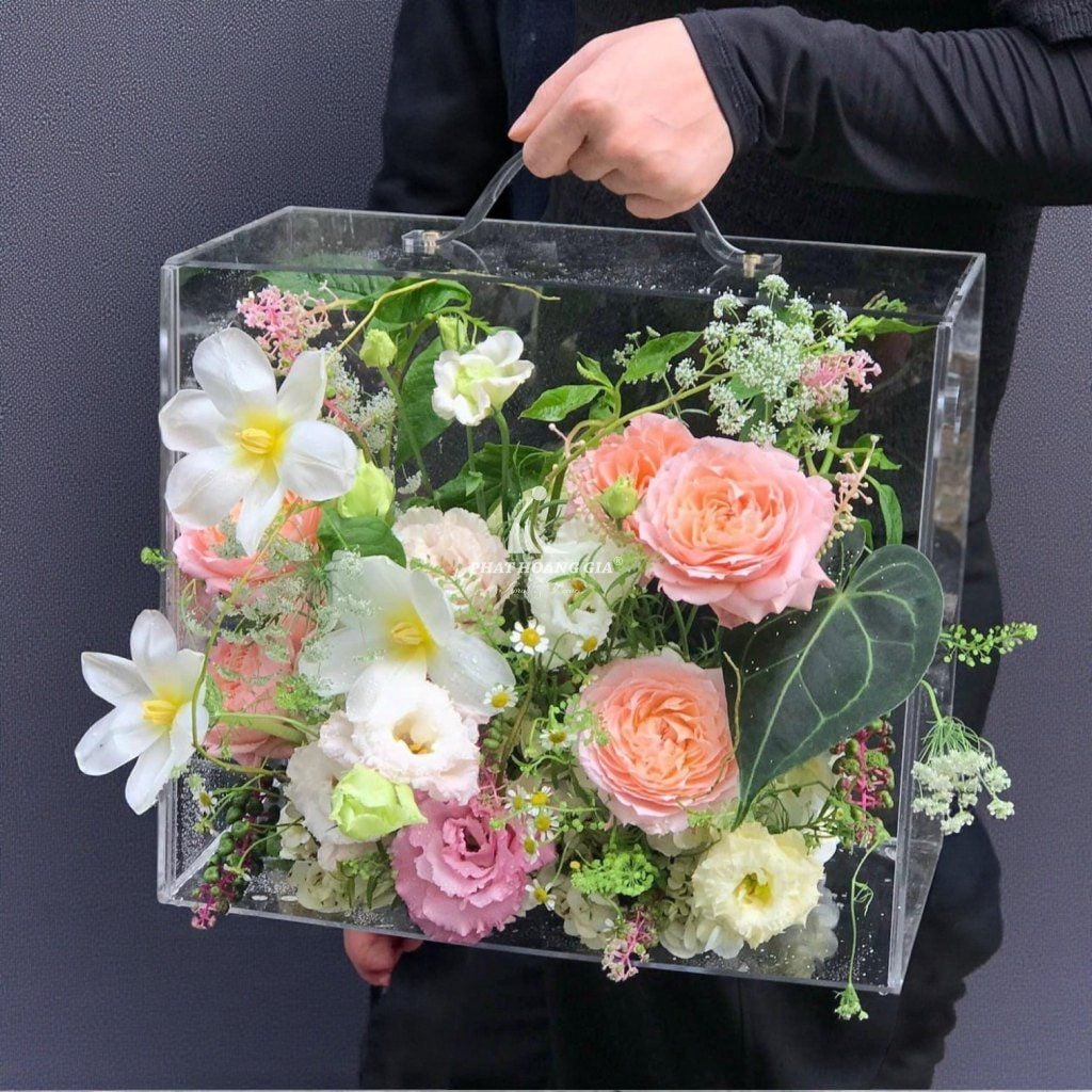 Hộp hoa Mica - Hộp Hoa Mica Sắc Hồng Êm Ái 2 - 29151