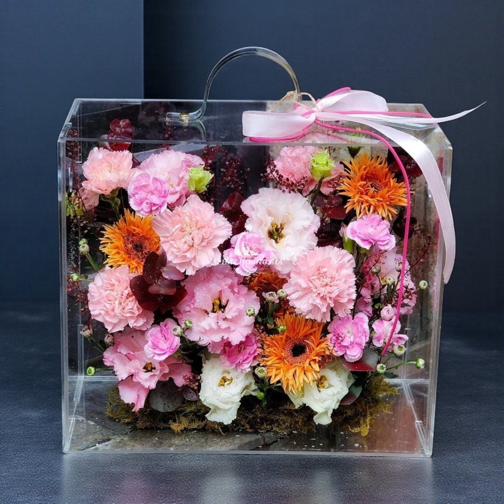 Hộp hoa Mica - Hộp Hoa Mica Sắc Hồng Êm Ái - 22532