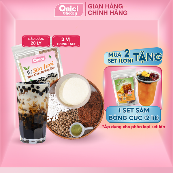 Set nguyên liệu làm Sữa Tươi Trân Châu Đường Đen mix 3 vị [20 ly]