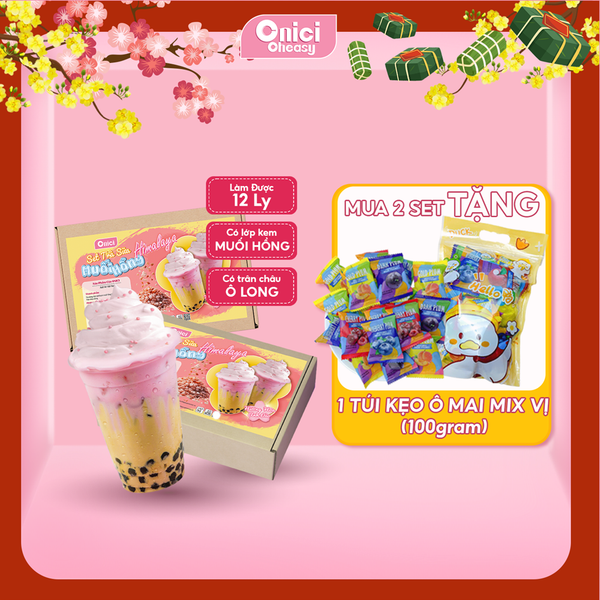 Set nguyên liệu Trà sữa Muối Hồng Himalaya thành phẩm 12 Ly