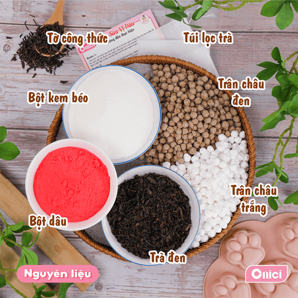 Set nguyên liệu Trà sữa Dâu thành phẩm 25-30 ly ( 3-4 lít thành phẩm )
