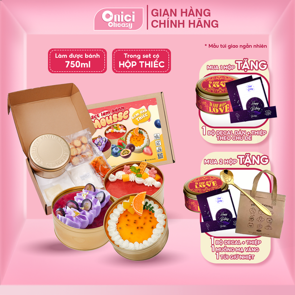 Set nguyên liệu Bánh mousse HỘP THIẾC 3 vị dâu, việt quất, chanh dây tự chọn thành phẩm 750ml/bánh