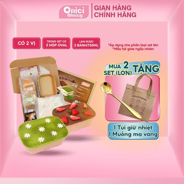 Set nguyên liệu làm Bánh tiramisu (set 2 vị) 12-14 hũ (100ml/hũ) hoặc 2 hộp giấy oval (750ml/hộp)
