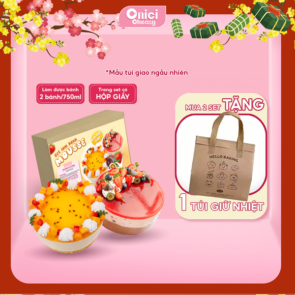 Set nguyên liệu Bánh mousse kèm HỘP GIẤY thượng hạng 2 vị chanh dây và dâu thành phẩm 750ml/bánh