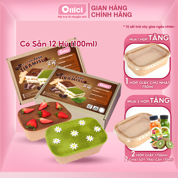 Set nguyên liệu làm Bánh tiramisu (set 2 vị) 12-14 hũ (100ml/hũ) hoặc 2 hộp giấy oval (750ml/hộp)