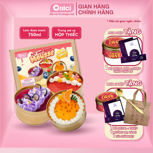 Set nguyên liệu Bánh mousse HỘP THIẾC 3 vị dâu, việt quất, chanh dây tự chọn thành phẩm 750ml/bánh