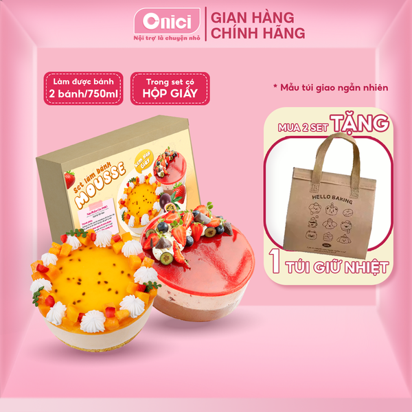 Set nguyên liệu Bánh mousse kèm HỘP GIẤY thượng hạng 2 vị chanh dây và dâu thành phẩm 750ml/bánh