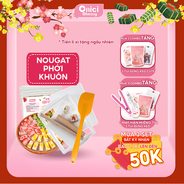 COMBO set kẹo nougat thượng hạng 60 viên & dụng cụ làm kẹo tự chọn Bếp Của Mẹ ONICI OHEASY