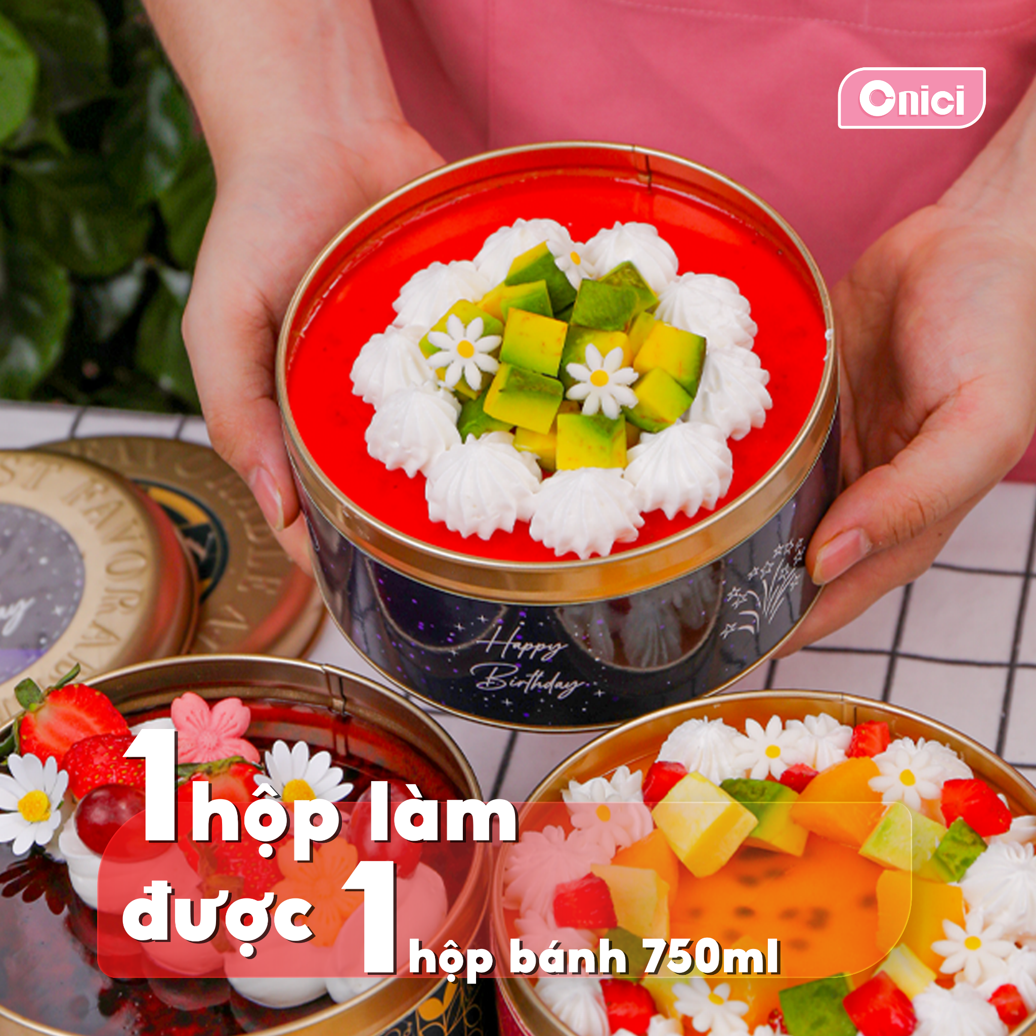  Set nguyên liệu Bánh mousse HỘP THIẾC 3 vị dâu, việt quất, chanh dây tự chọn thành phẩm 750ml/bánh 