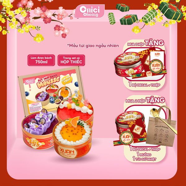 Set nguyên liệu Bánh mousse HỘP THIẾC 3 vị dâu, việt quất, chanh dây tự chọn thành phẩm 750ml/bánh