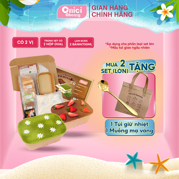 Set nguyên liệu làm Bánh tiramisu (set 2 vị) 12-14 hũ (100ml/hũ) hoặc 2 hộp giấy oval (750ml/hộp)