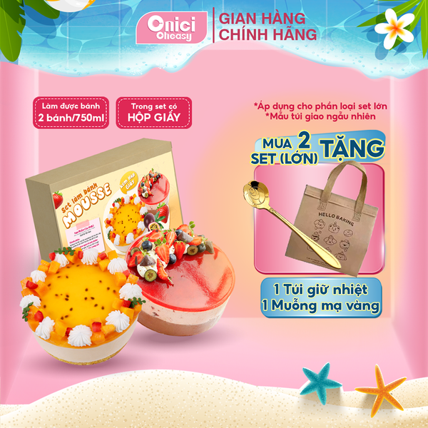 Set nguyên liệu Bánh mousse kèm HỘP GIẤY thượng hạng 2 vị chanh dây và dâu thành phẩm 750ml/bánh