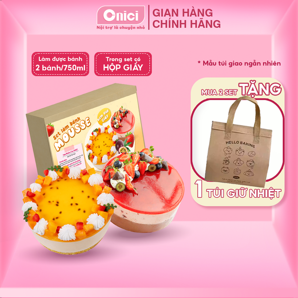 Set nguyên liệu Bánh mousse kèm HỘP GIẤY thượng hạng 2 vị chanh dây và dâu thành phẩm 750ml/bánh