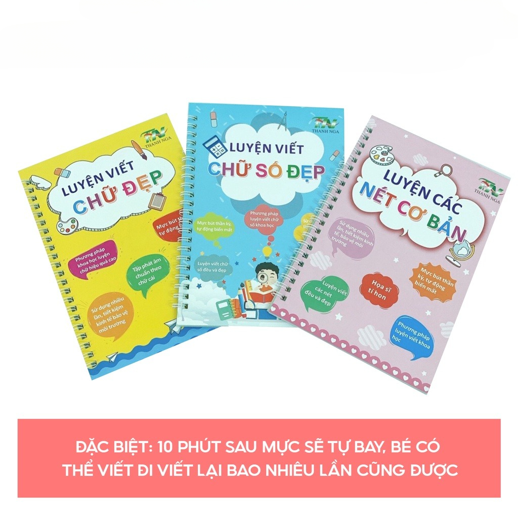 Sách Vở luyện viết chữ thần kỳ tự xóa được (Bộ 3 quyển)