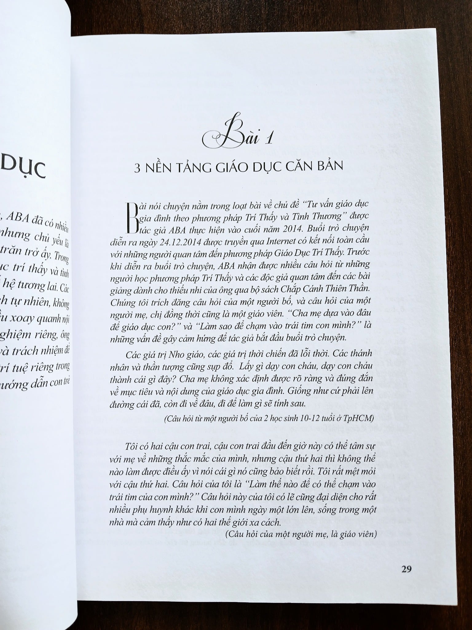 Nền Tảng Giáo Dục Trí Thầy & Tình Thương Trong Gia Đình & Nhà Trường - ABA