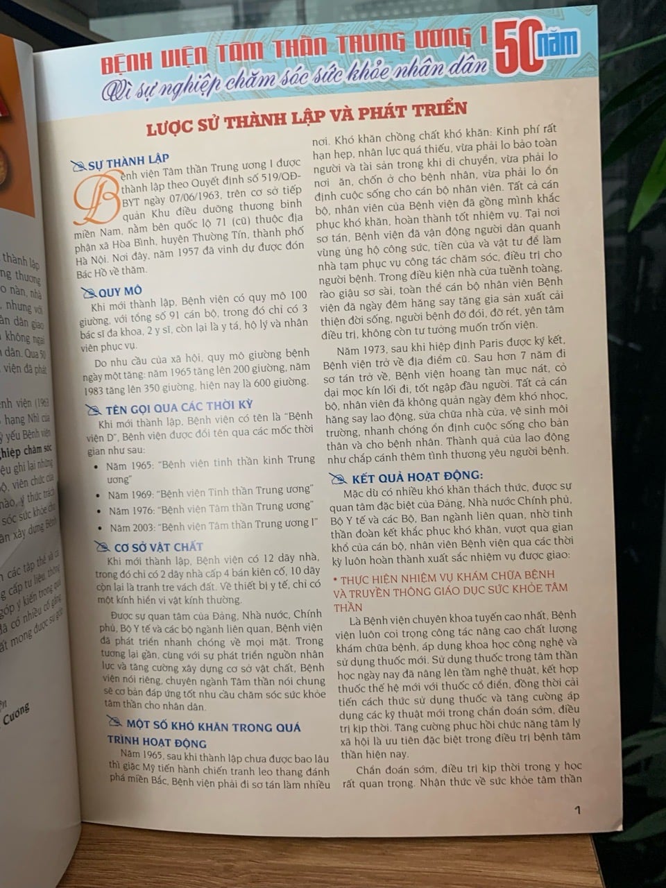 Kỷ yếu BV tâm thần trung ương l 50 năm vì sự nghiệp chăm sóc sức khoẻ nhân dân 1963-2013