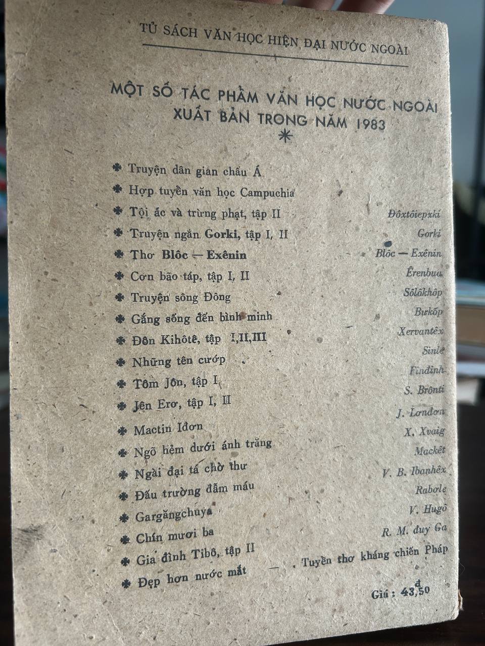 Tuyển tập các tác phẩm văn học nước ngoài xuất bản trong năm 1983 - None